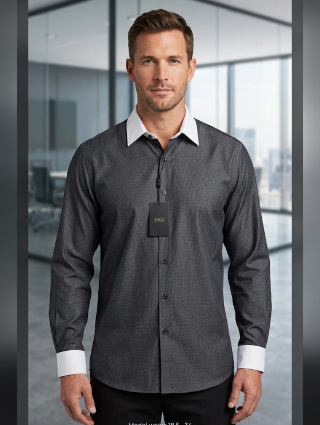 Nwt Joseph Abboud Mens Dress Shirt 18.5 - 34 Herringbone Professional #15t